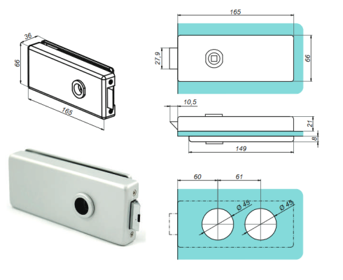 NT501WL-B - Economy lock with a hole for a handle and a cylinder