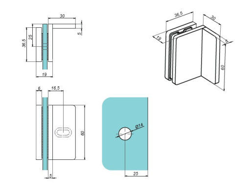 VER-SLIM-901-1 - Wall-glass handle 90°