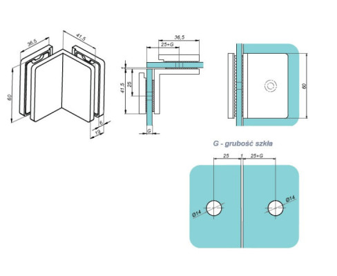 VER-SLIM-902-1 - Glass-glass handle 90°