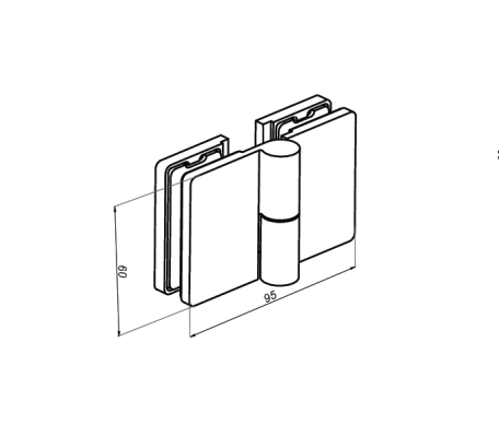 VER-SLIM-180-R-B - Lifted hinge right glass to glass 180°
