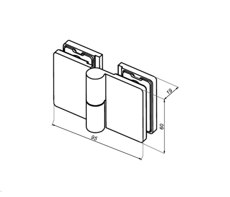 VER-SLIM-180-L-B - Lifted hinge left glass to glass 180°
