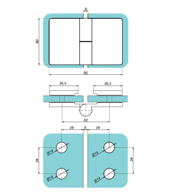 VER-SLIM-180-L-B - Lifted hinge left glass to glass 180°