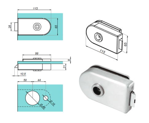 NT802-SS - Small lock with a hole for a handle