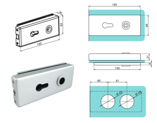 NT501M-SS - Magnetic lock with a hole for a handle and a cylinder