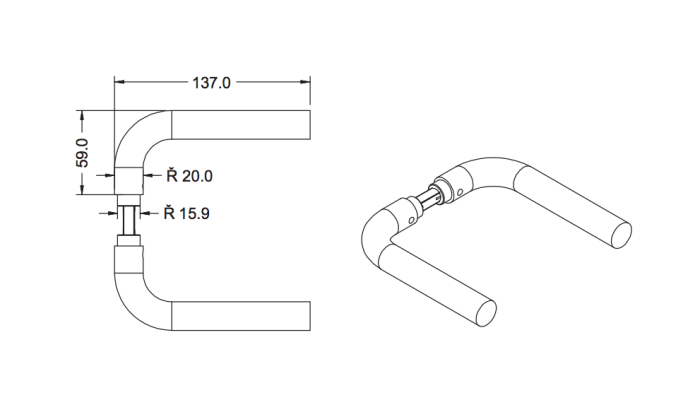 NTH01-NA - Lever handle for glass doors