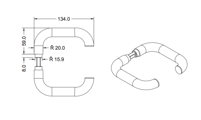 NTH02-NA - Lever handle for glass doors
