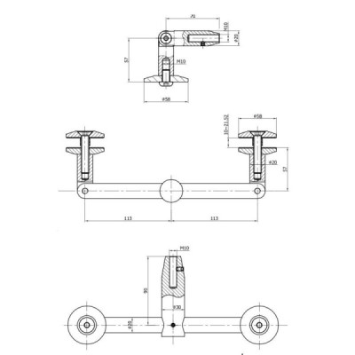 NLO-DA-635-DOUBLE - Double tension rod - glass connector