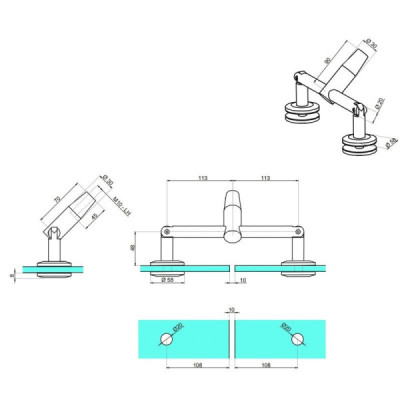 NLO-DA-635-DOUBLE - Double tension rod - glass connector