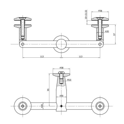 NLO-DA-634-DOUBLE - Double Wall-glass connector