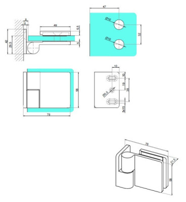 VER-A90-L-1 - Wall-mounted hinge - glass