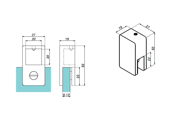 NLO-KP-2744 - Adjustable end handle for glass - profile