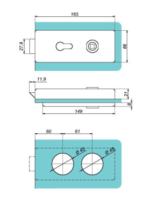 NT501-W - Zamek z otworem na klamkę i wkładkę