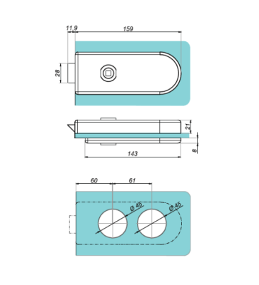 NT502WL-SS - Zamek z otworem na klamkę