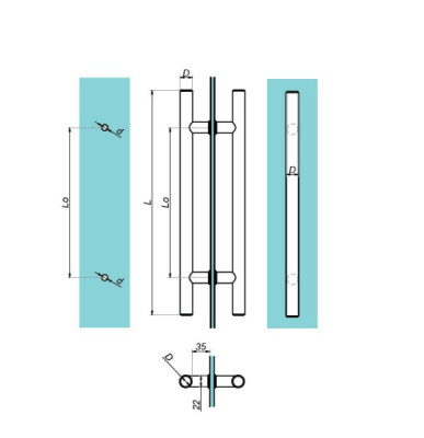 G800-US32D-L600 PSS - Pochwyt do drzwi szklanych