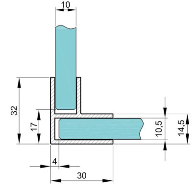 CS30901030B - Profil H - 90° do szkła 10 mm