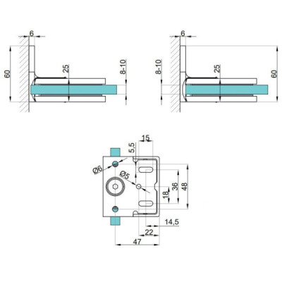 VER-S-BJ-90-B - Zawias wahadłowy ściana-szkło 90°