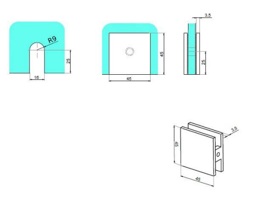 NTL7000D1-B - Wall-glass handle 90°