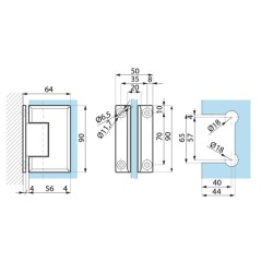 GX990.1 BL - Hinge (glass to wall 90°)