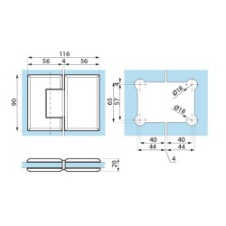 GX990.2 BL - Hinge (glass to glass 180°) GX990.2 BL - Hinge (glass to glass 180°)