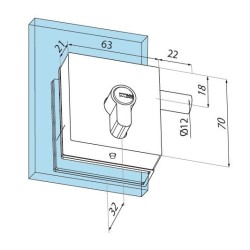 US629 SSS - Lock with cylinder (without glass notch) US629 SSS - Lock with cylinder (without glass notch)